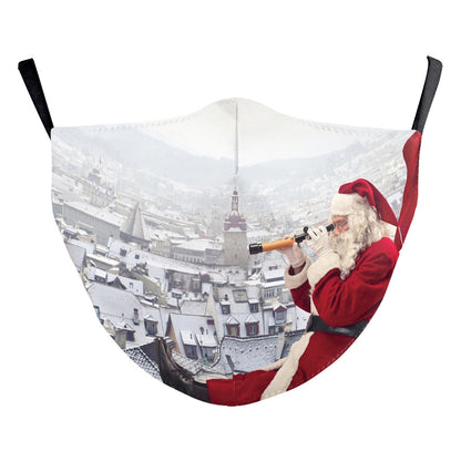 Mascarilla antipolvo de doble capa con estampado digital de copos de nieve navideños en rojo