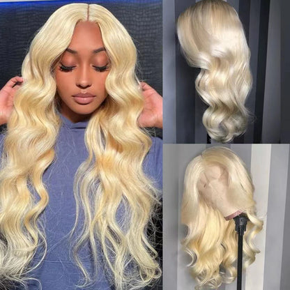 Peluca de encaje para mujer africana con cabello largo y rizado, rubio claro y ondas grandes