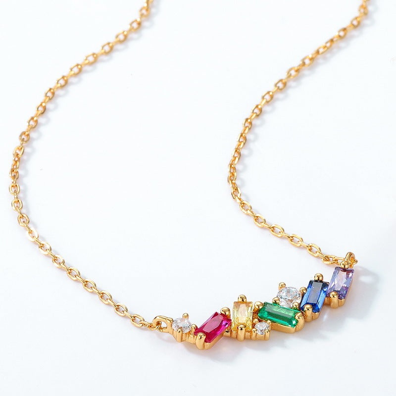 Japanese Light Luxury Rainbow Candy 925 Silver Necklace