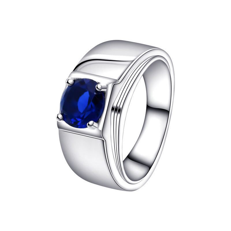 S925 Sterling Silver Fashionable All-match High-grade Blue Gemstone Women's Ring