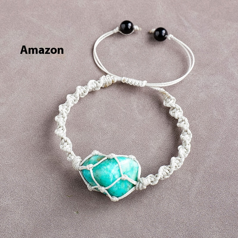 Pulsera de malla con piedra rodante de cristal natural