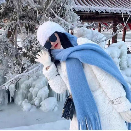 Bufanda de mohair gruesa y esponjosa, bufanda de felpa cálida para mujer