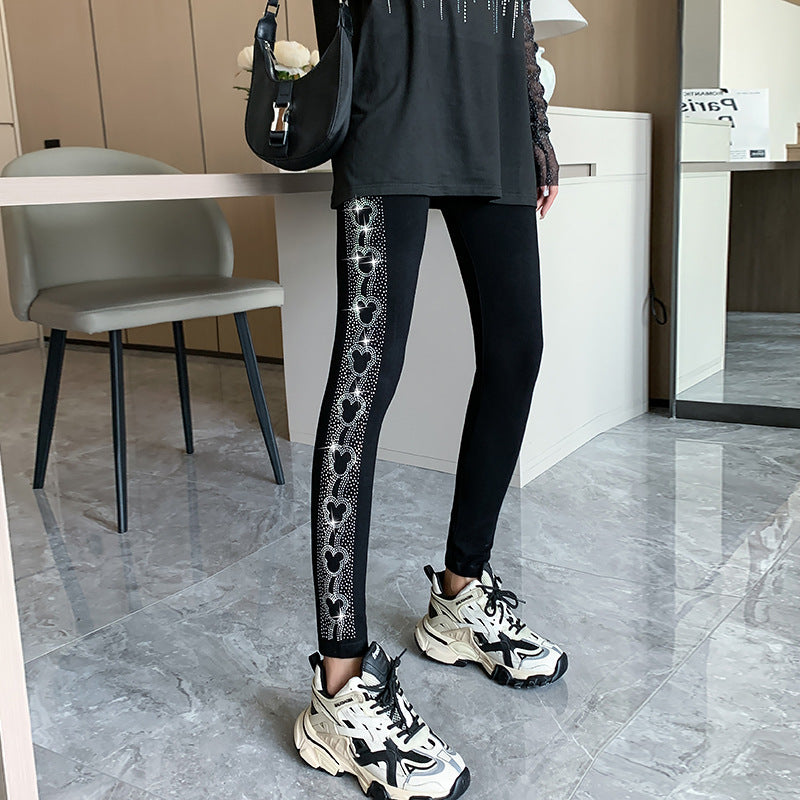 Leggings con brillantes diamantes de imitación para mujer