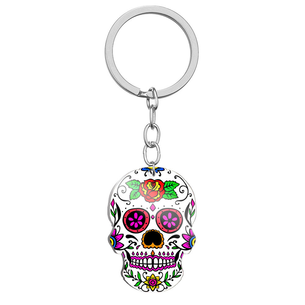 Day Of The Dead Skull Color Printing Stainless Steel Key Ring