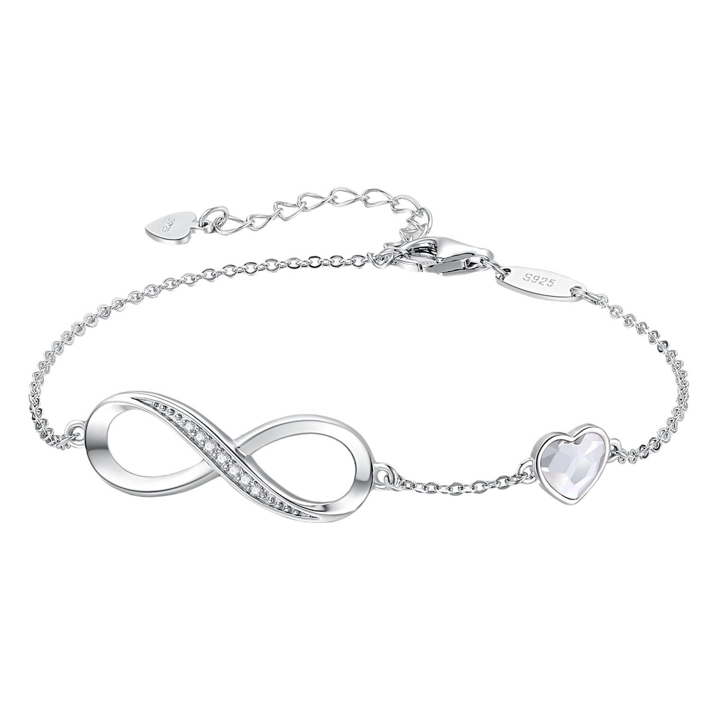 Pulsera clásica de plata de ley S925 con ocho palabras Infinite Eternal para mujer