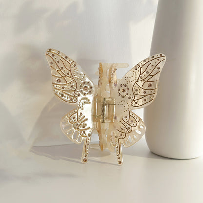 Oversized Light Luxury Glass Butterfly Hair Claw Headdress