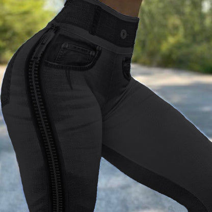 Pantalones de fitness de cintura alta para mujer Pantalones de yoga de mezclilla ajustados y ajustados