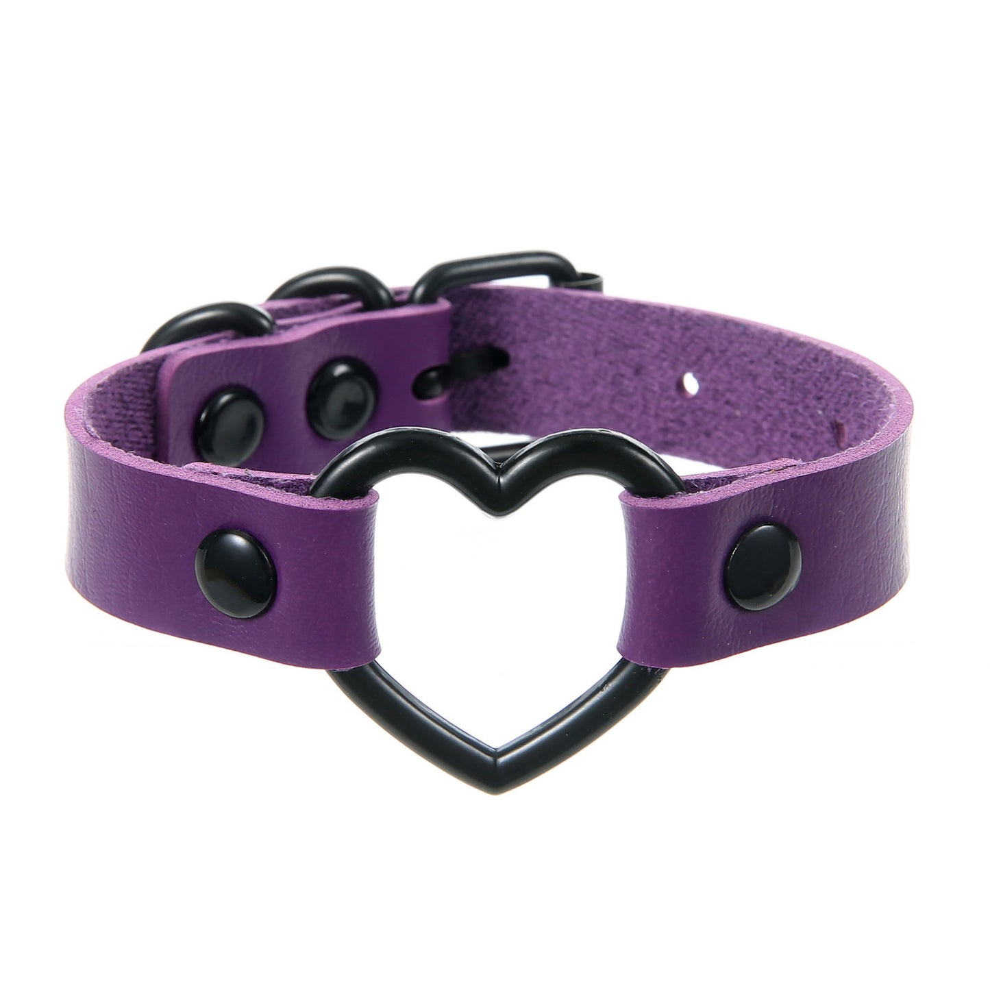 Pulsera de cuero hueca con forma de corazón de melocotón oscuro, estilo punk, moderna y elegante