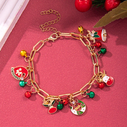 Creative Christmas Metal Chain Bracelet For Women Men Santa Claus Christmas Tree Snowflake Snowman Pearl Bangles New Year Gifts