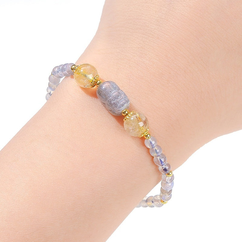 Natural Gray Moonstone Pi Xiu Bracelet National Fashion Girls' Gifts Single Ring Bracelet