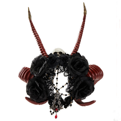 Gothic Dark Devil Horn Skull Halloween Red Antelope Horn Headband