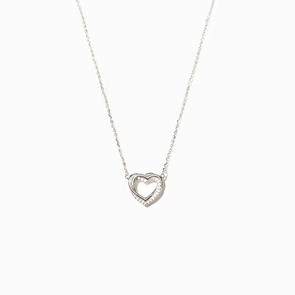 Collar de corazón hueco doble superpuesto de plata esterlina S925 para mujer