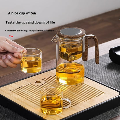 One Click Magnetic Teapot Separation Filtration Glass Tea Pot Wood Handle Tea Water Separation Inner Container Teapot